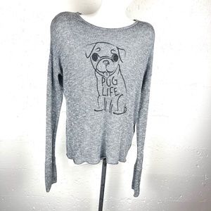 "Pug Life" Gray Long Sleeved Sweater by BETHANY MOTA, Size Medium